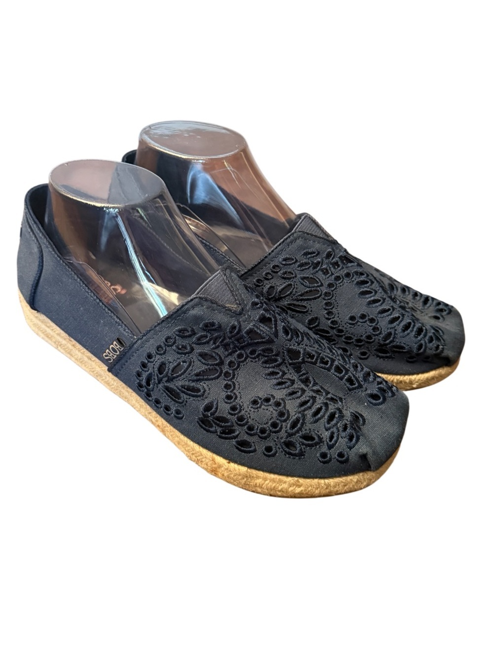 Bobs from Skechers Navy Embroidered Eyelet Platform Slip-On-Size 10
